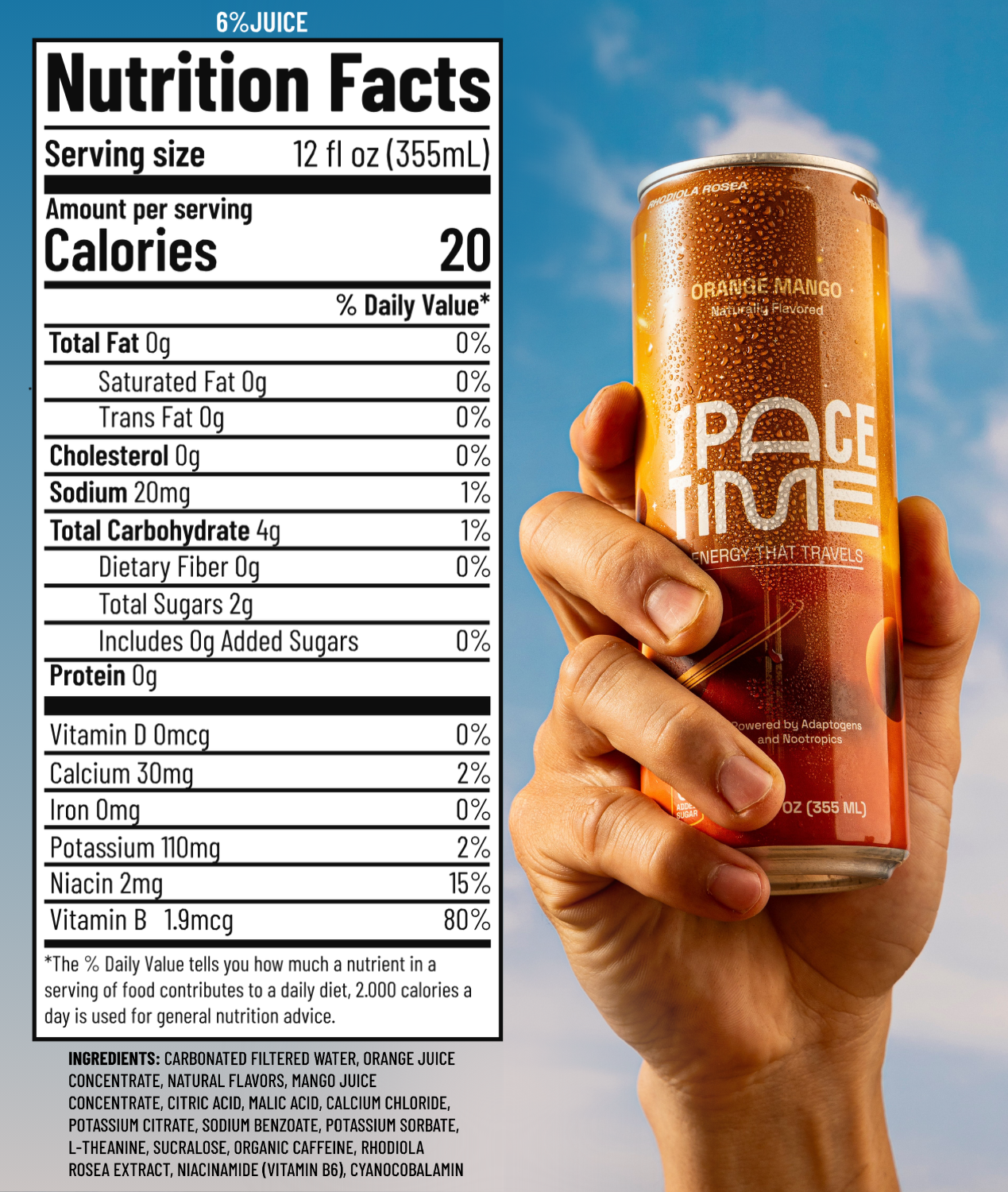 Nootropic Light Energy Drink | 50mg Organic Caffeine, L-Theanine, Rhodiola & B Vitamins – Clean, Low-Caffeine Brain Boost - 12 Pack