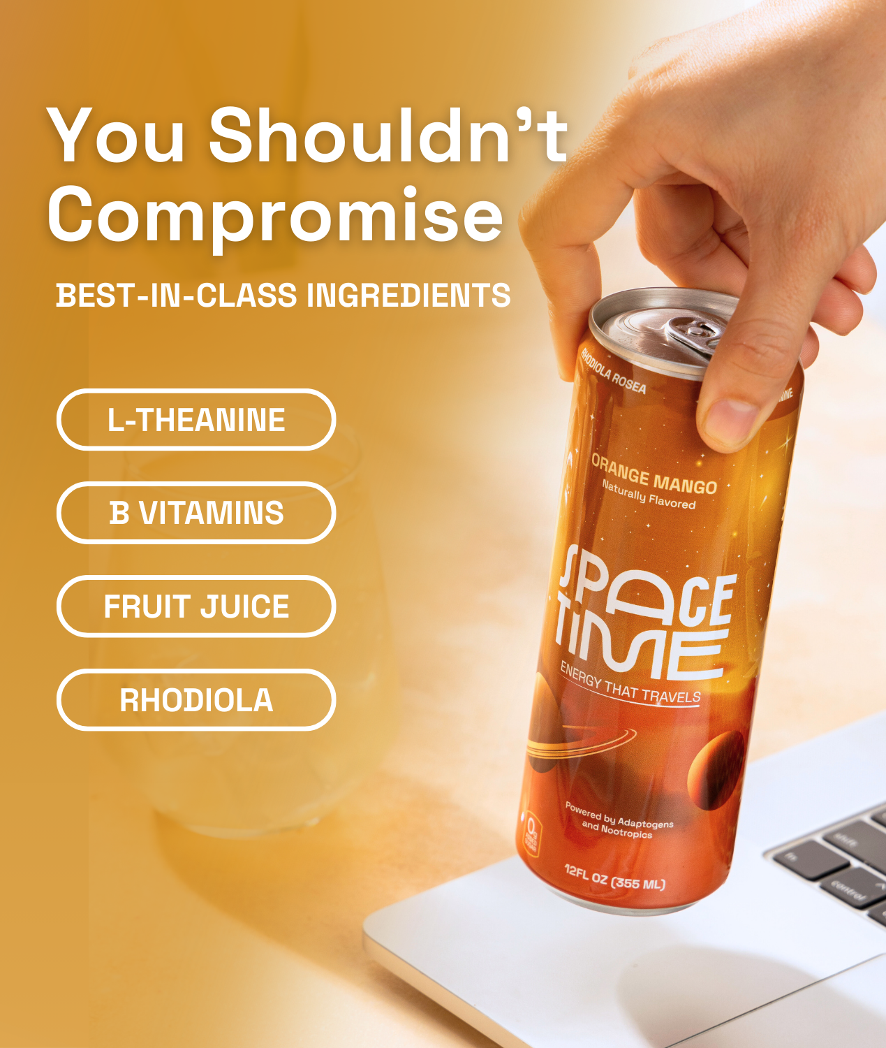 Nootropic Light Energy Drink | 50mg Organic Caffeine, L-Theanine, Rhodiola & B Vitamins – Clean, Low-Caffeine Brain Boost - 12 Pack